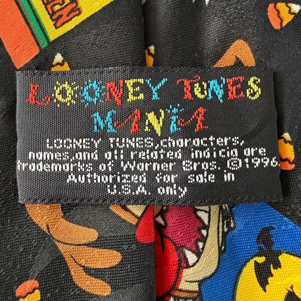 Looney Tunes Necktie Mens OS Black Halloween Bugs Bunny Tweety Vintage 1996